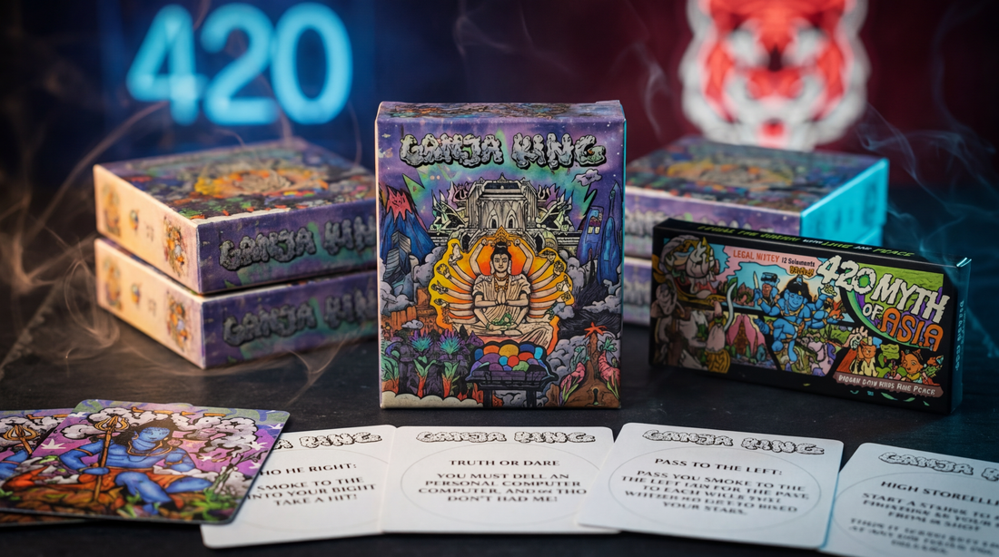 physical card game. colourful boxs and playing cards for adults