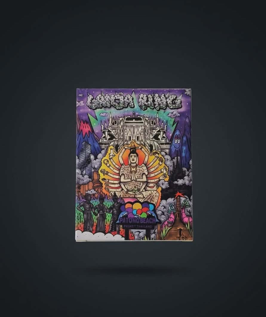 Colorful album cover with intricate design on a black background