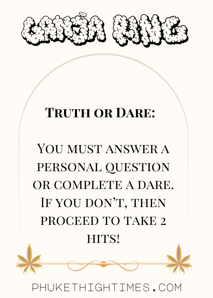 Text card with 'Ganja Ring' branding and rules for 'Truth or Dare' game.